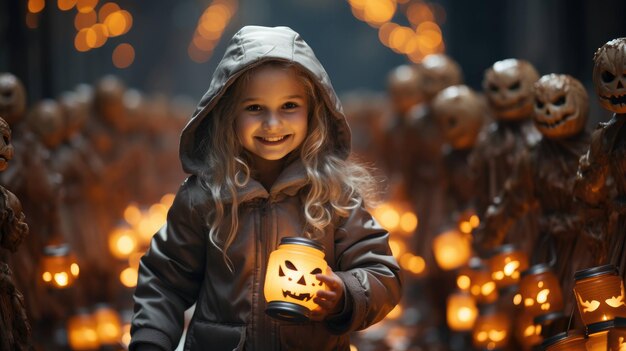 enchanted stroll among halloween's glow with lantern in hand