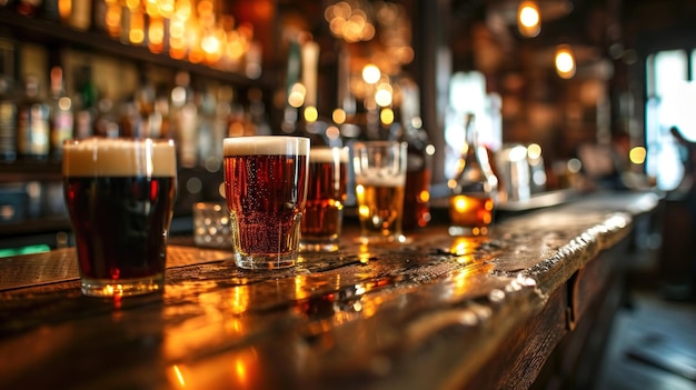 Foto sinfonia incantata una melodia eterea di bicchieri di birra scintillanti serenando il bancone del bar