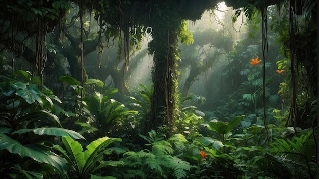 Enchanted tropical rainforest scene