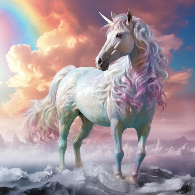 Foto unicorno incantato in fantasia pastello