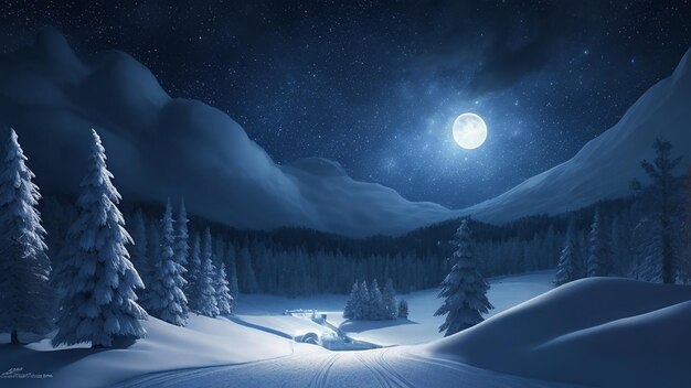 Enchanted Winter Night StarStudded Sky and Moonlit Snowscape