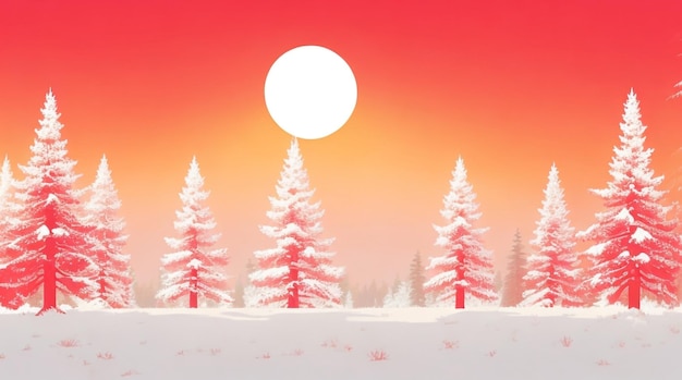 Enchanted Winter Woods A Drawing of Forest Sunset