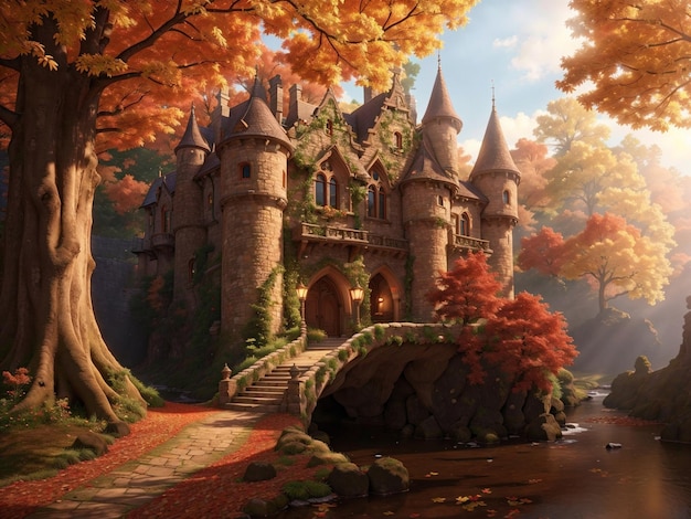 Enchanted woodland citadel where natures whispers meet mystical marvels generative ai