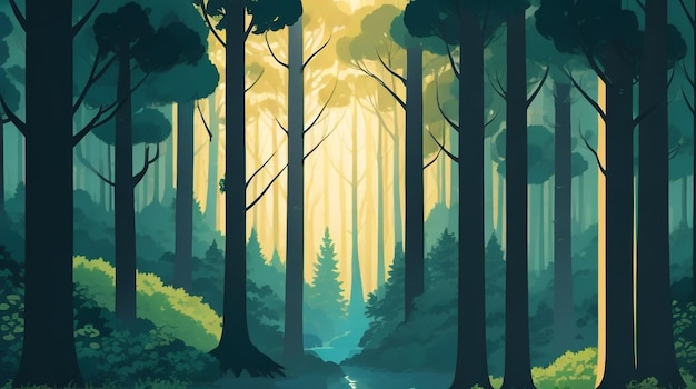 魔法の森ファンタジーの森の背景イラスト絵画
