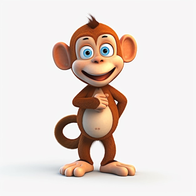 the Enchanting 3D Monkey Character against a Serene White Background generative ai