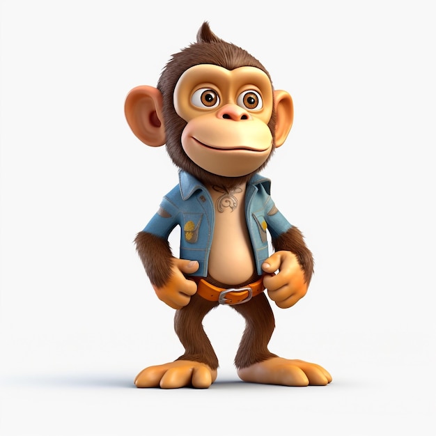 the Enchanting 3D Monkey Character against a Serene White Background generative ai