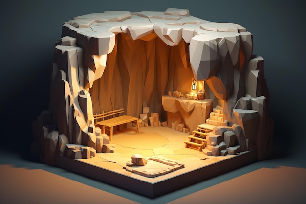 Очаровательная 3D-рендеринг Изометрический подиум, сияющий внутри пещеры AR 32