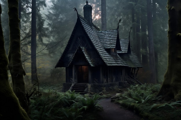 Enchanting Abode Witch House Amidst the Woods AI