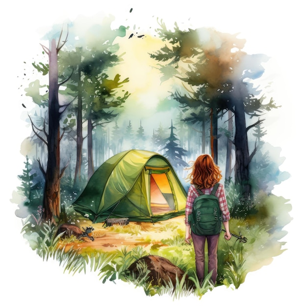 매혹적인 모험 신비로운 숲속의 소녀의 마법같은 캠핑