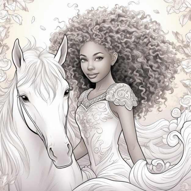 Photo enchanting adventures a coloring book for adults featuring a blackgirl princess and her majestic fl