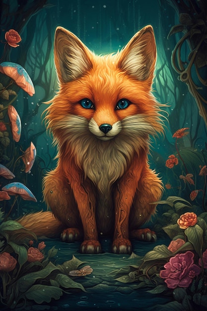 Enchanting Adventures of a Little Fox in a Magical Realm A ComicStyle Digital Painting