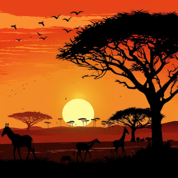 Enchanting African Sunset Silhouettes Wildlife and Vibrant Colors