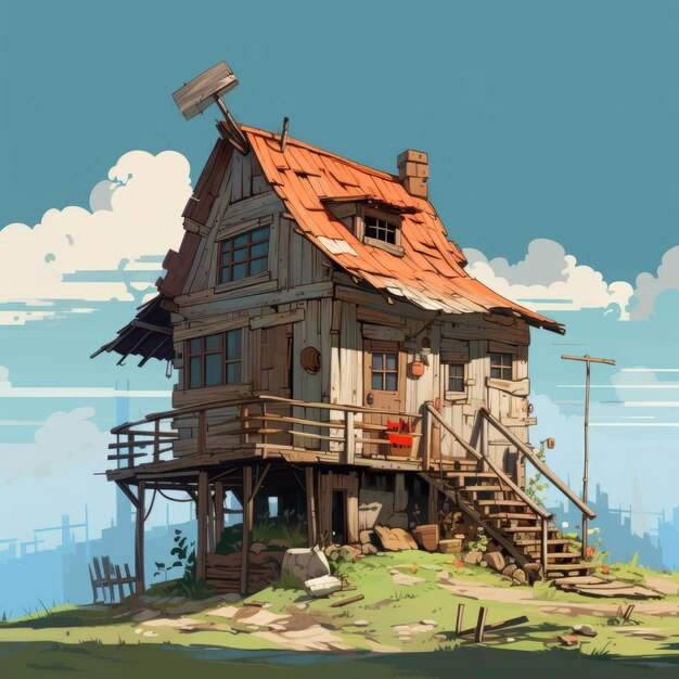 Photo enchanting attic adventures discover the dilapidated house on the hill in animeinspired style stud