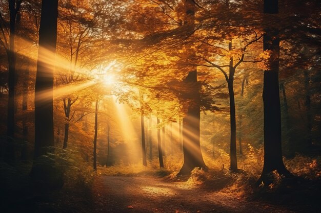 Enchanting Autumn Awakening Spectacular Sunlit Forestscape in Vibrant Colors AR 32