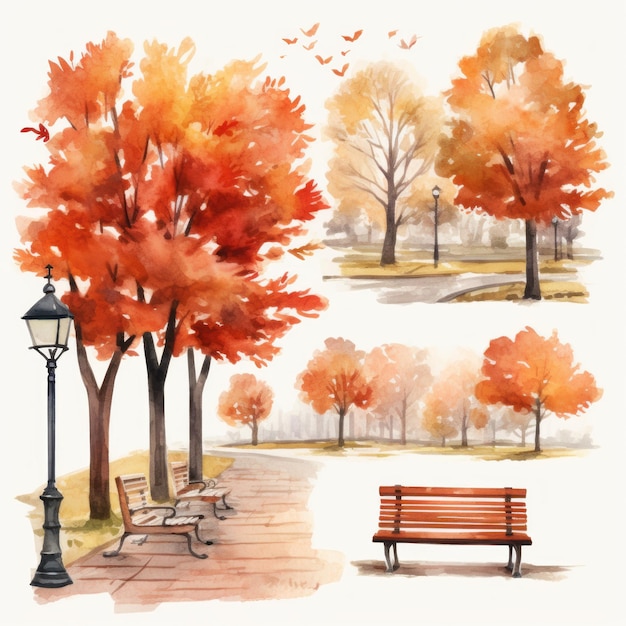 Enchanting autumn park delightful watercolor clipart