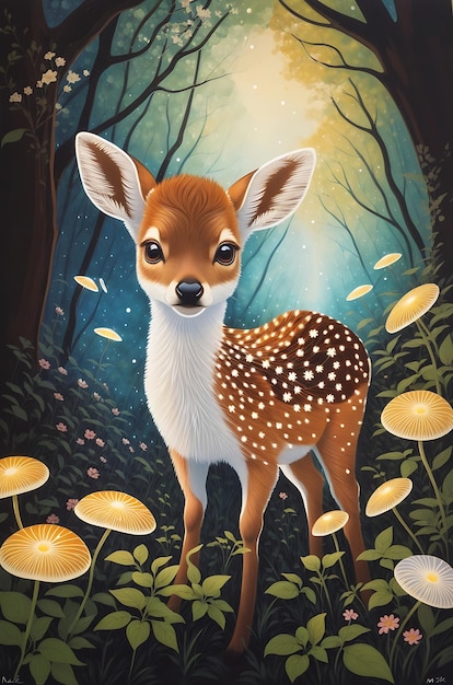 Enchanting Baby Deer in Forest UltraDetailed Oil Painting by MSchiffer