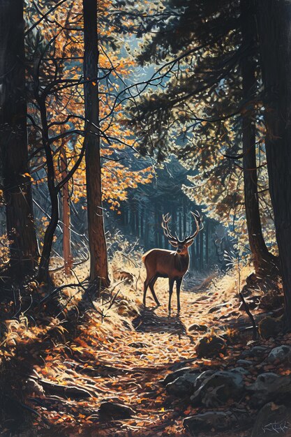 Photo the enchanting beauty of a deer in the carboniferous forest an awardwinning painting in the style