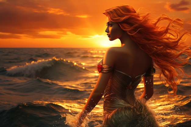 Enchanting beauty of a mermaid gracefully swimming in the sea