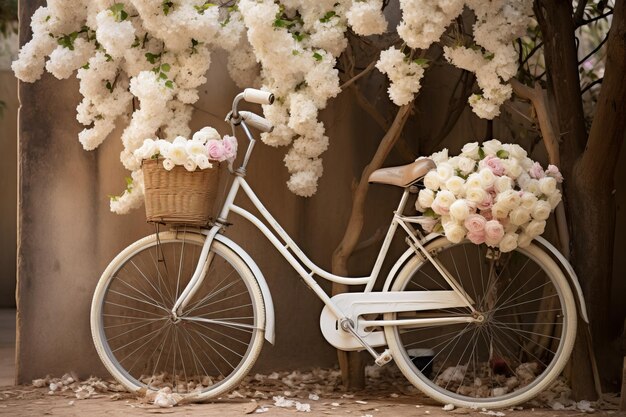 Enchanting Blooms The Whimsical Journey of the White Bicycle with Flowers AR 32