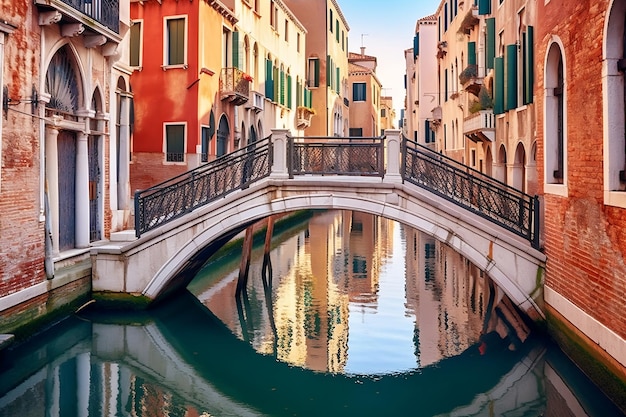 Очаровательный канал в Венеции, Италия, украшенный живописным мостом AI