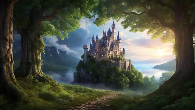 an enchanting castle in the forest