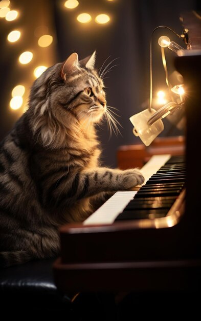 写真 ピアノを弾く魅力的な猫