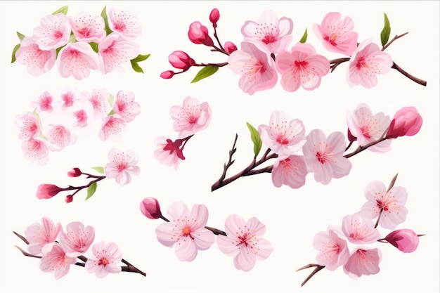 迷人的樱桃花 令人愉快 迷人的桜花 在平静的白色画布上开花