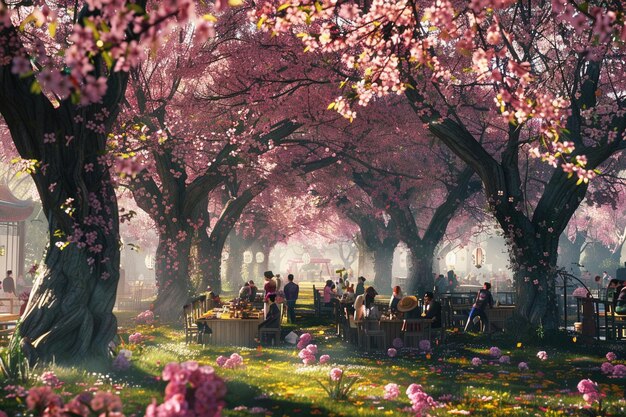 Photo enchanting cherry blossom viewing parties in sprin