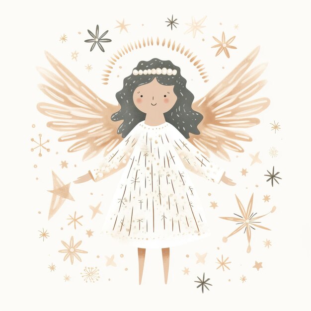 Enchanting Children's Christmas card illustration showcasing a celestial Christmas angel