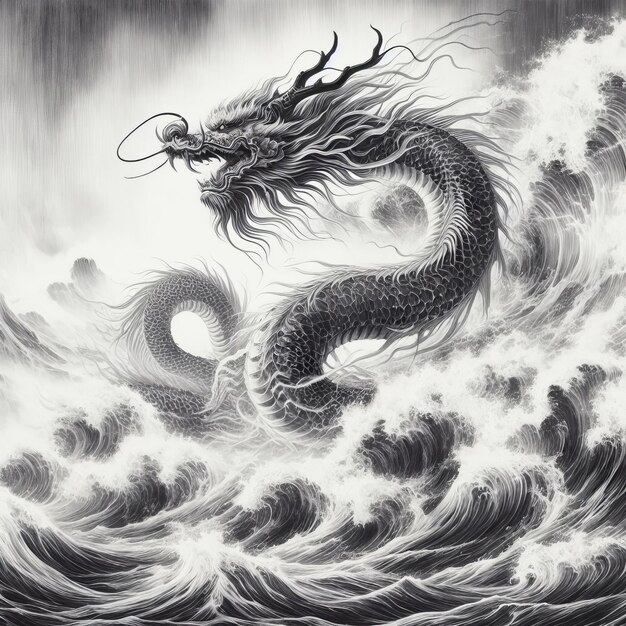 魅力的な中国のドラゴン画 力と優雅さのシンボルをキャンバスに描いた