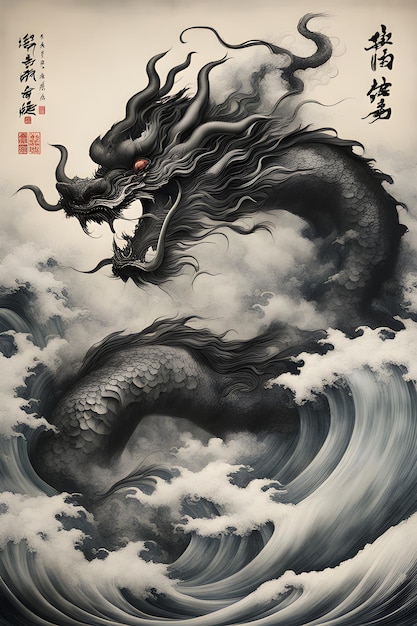 Photo enchanting chinese dragon painting a symbol of strength and grace on canvas