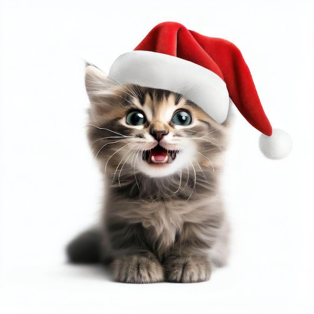 Enchanting Christmas Cat Beautiful White Background Generative AI
