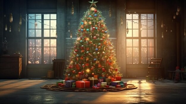 Enchanting Christmas Tree with Ornaments and Festive Atmosphere