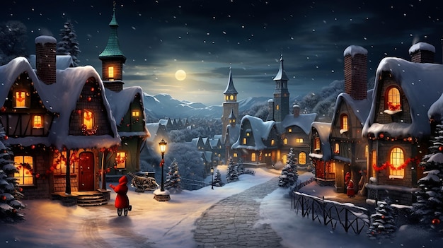 Photo enchanting christmas village magical wallpaper scene