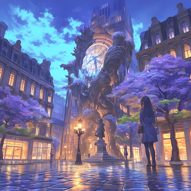 Enchanting City Square at Dusk