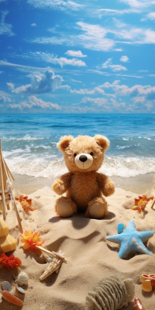 Очаровательная прибрежная магия сюрреалистическое путешествие по песочной живописи с плюшевым медведем Старфом