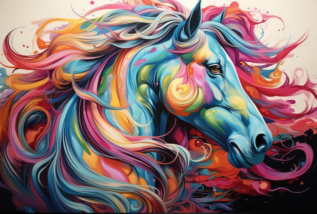Enchanting colourful horse portrait ai masterpiece