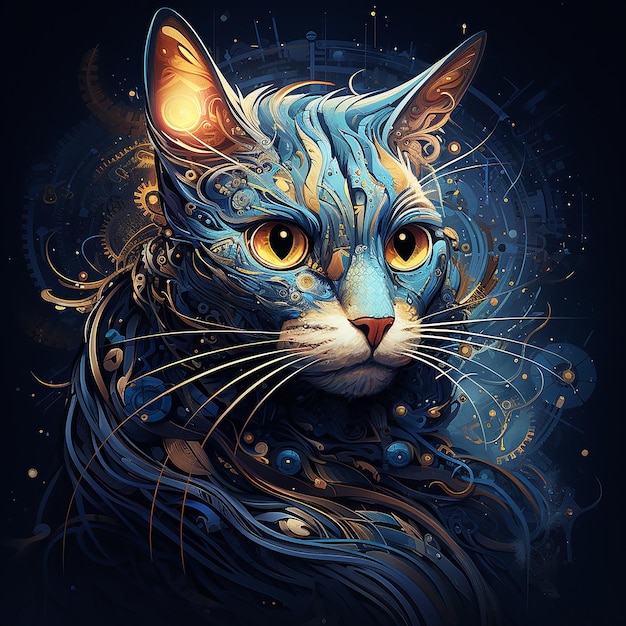 Enchanting Cosmic Cat Portrait for Cat Lovers