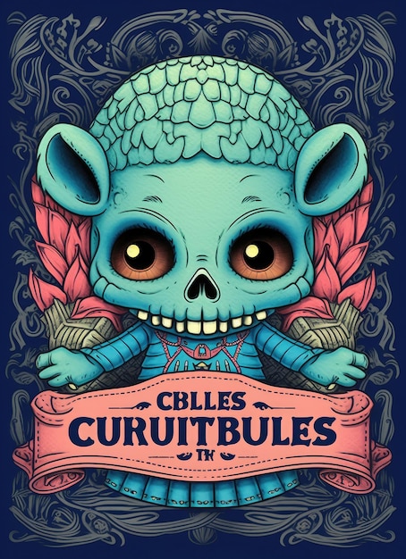 An enchanting cover design for the horror cuties coloring book with cute and cuddly versions of classic horror characters