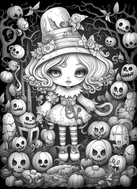 An enchanting cover design for the Horror Cuties Coloring Book with cute and cuddly versions of classic horror characters