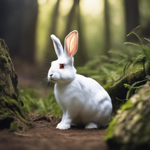 Enchanting Day in the Forest Adorable Baby Rabbit in a Flower Grove