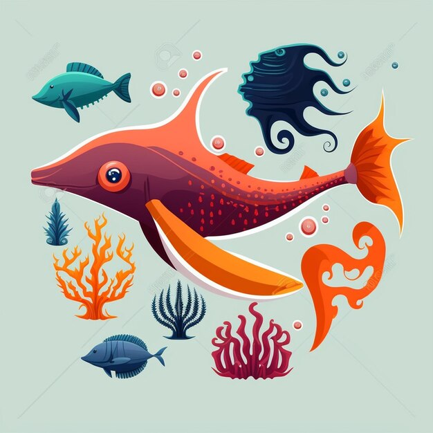 Enchanting Depths Exploring the Realm of Sea Creatures in a Vector Illustration