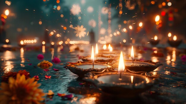 Очаровательные огни Дивали и искры освещают ночь фестиваль света Дивали
