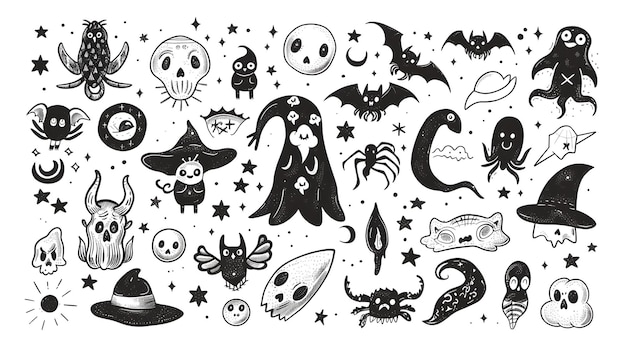 Photo enchanting doodle collection of magical fantasy creatures and supernatural motifs for bewitching stories and spellbinding designs