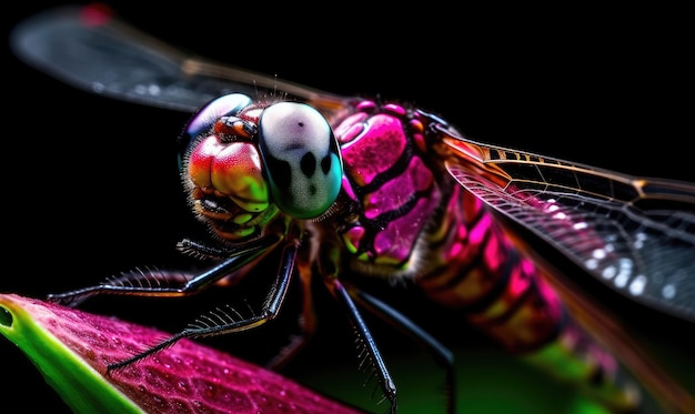Enchanting dragonfly sitting on a flower petal Creating using generative AI tools