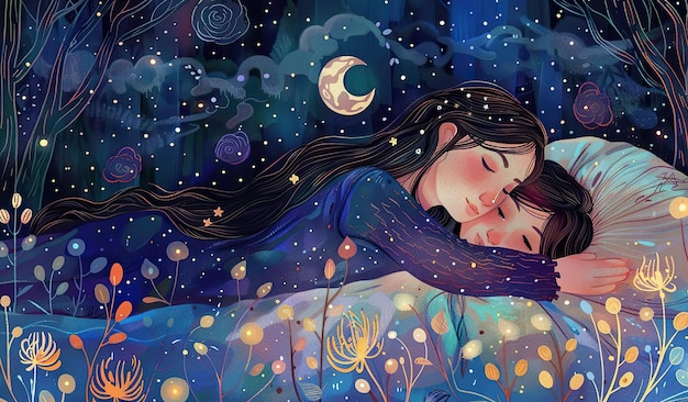 Enchanting dreamland embrace under a starry night sky