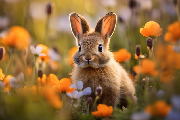 魅力的な耳と毛深い尾 可愛いウサギの世界