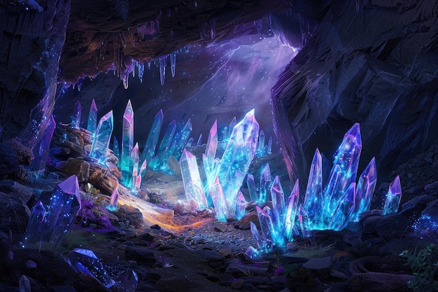 Enchanting Ecological Wonder Glowing Crystals in Underground Cave