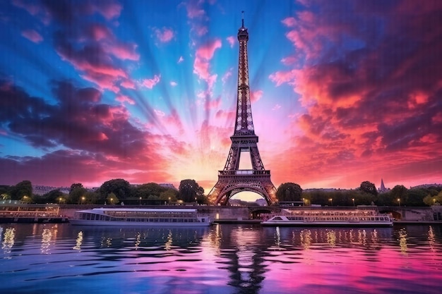 Enchanting Eiffel Tower A Captivating Waterscape at Sunset