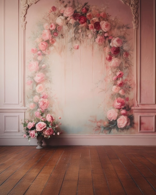 Enchanting Elegance Captivating Handpainted RoseAdorned Panelled Room Embracing Shades of Pink